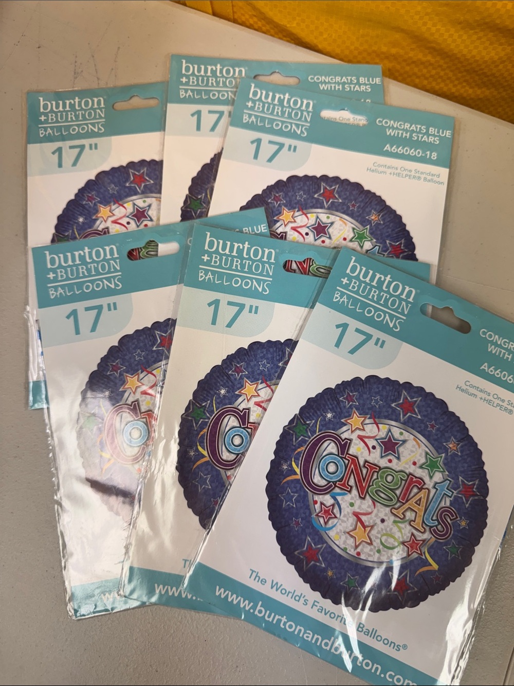 Burton Congrats Star Balloon Pack - Blue with Multicolor Stars 6 Mylar round